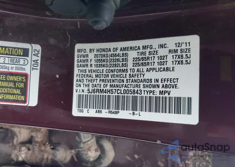 2012 Honda Cr-V Ex z USA, uszkodzony, nr VIN 5J6RM4H57CL005843